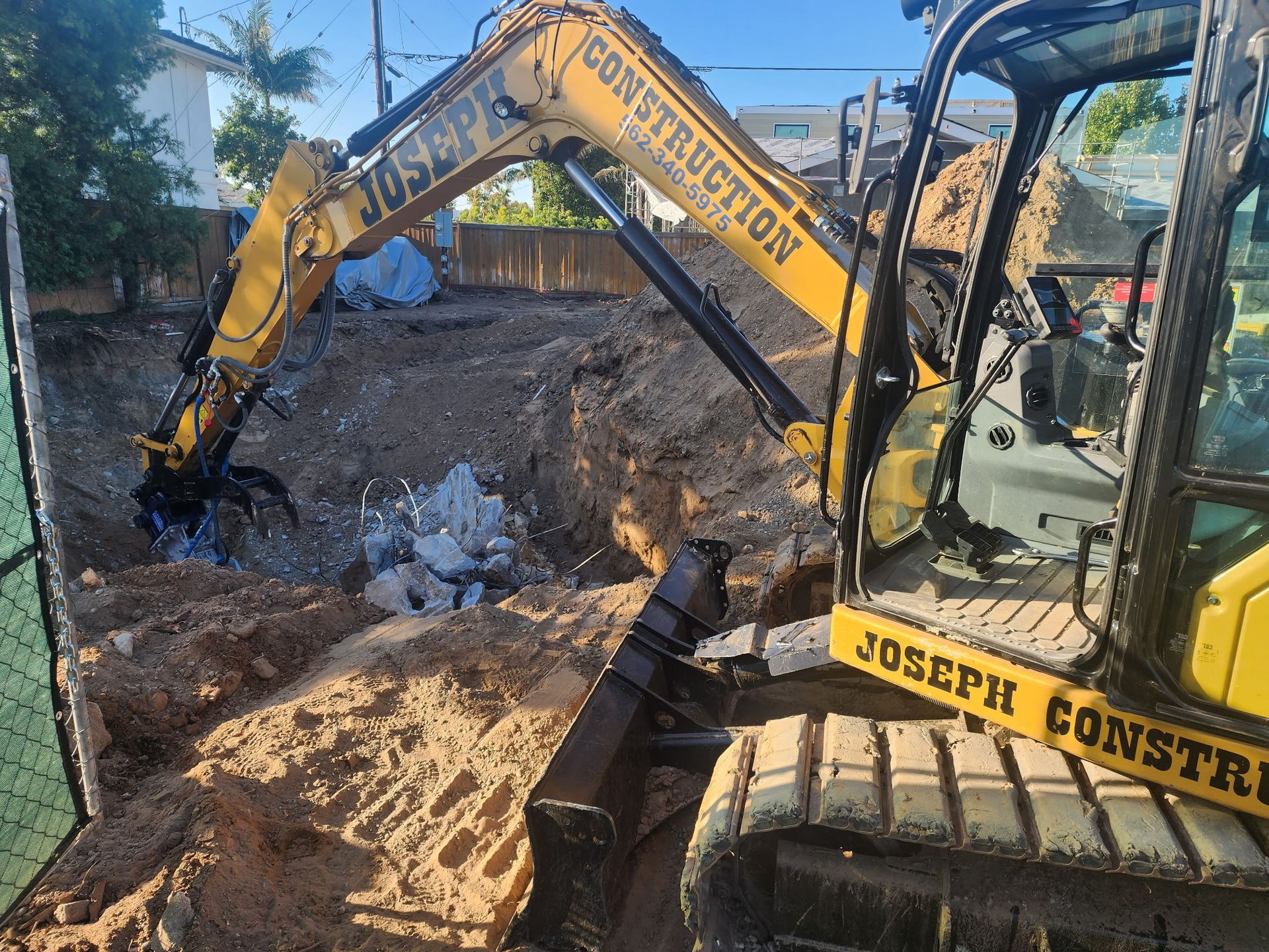 Yellow excavator with 