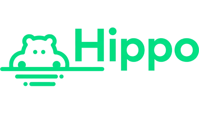 The logo for hippo is green and has a hippo on it.