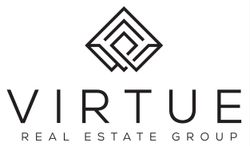 A red and white logo for rise realty