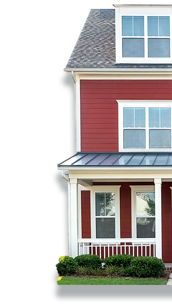 A red two-story house illustrating the benefits, like selling 'as-is', when you sell your Omaha home fast for cash to Sunshine Homebuyers.