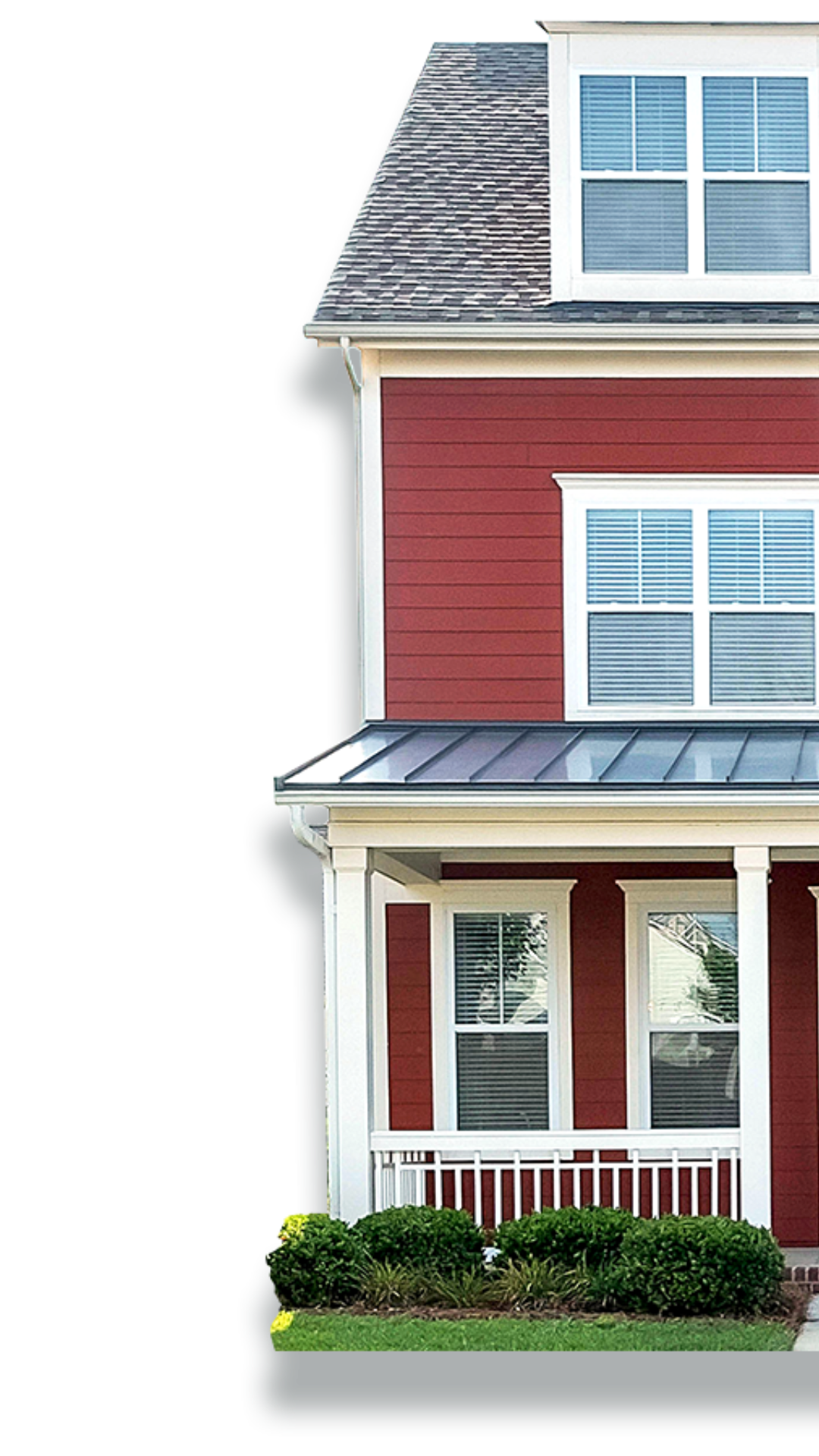 A red two-story house illustrating the benefits, like selling 'as-is', when you sell your Omaha home fast for cash to Sunshine Homebuyers.