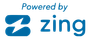 A blue logo that says powered by zing
