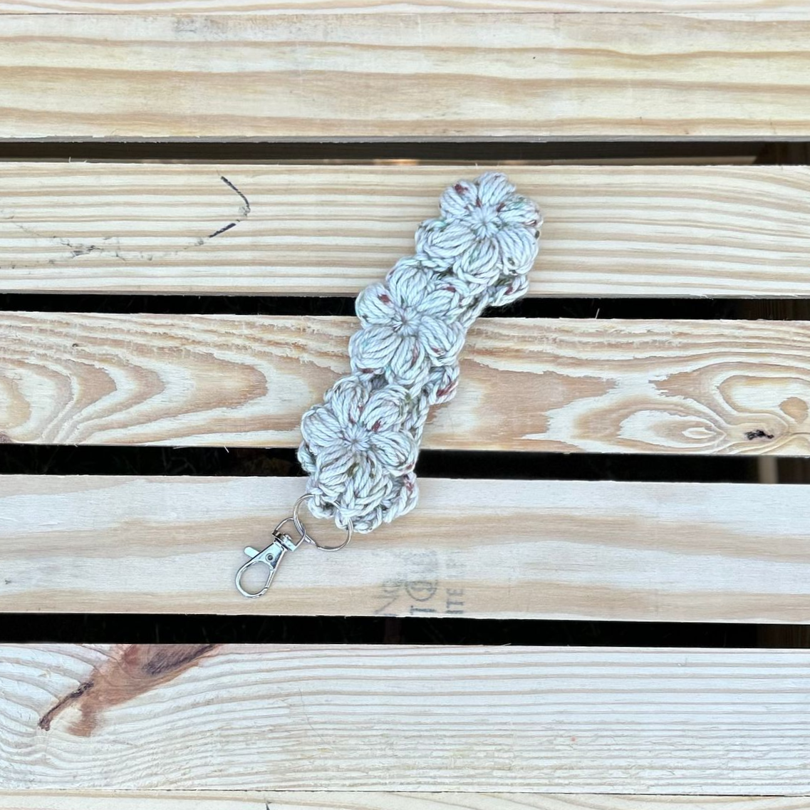 Flower Puff Keychain Wristlet - Speckled Cream