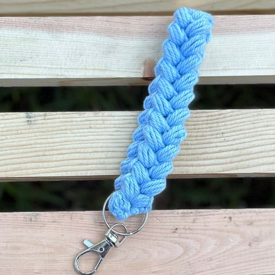Braided Puff Keychain Wristlet - Blue
