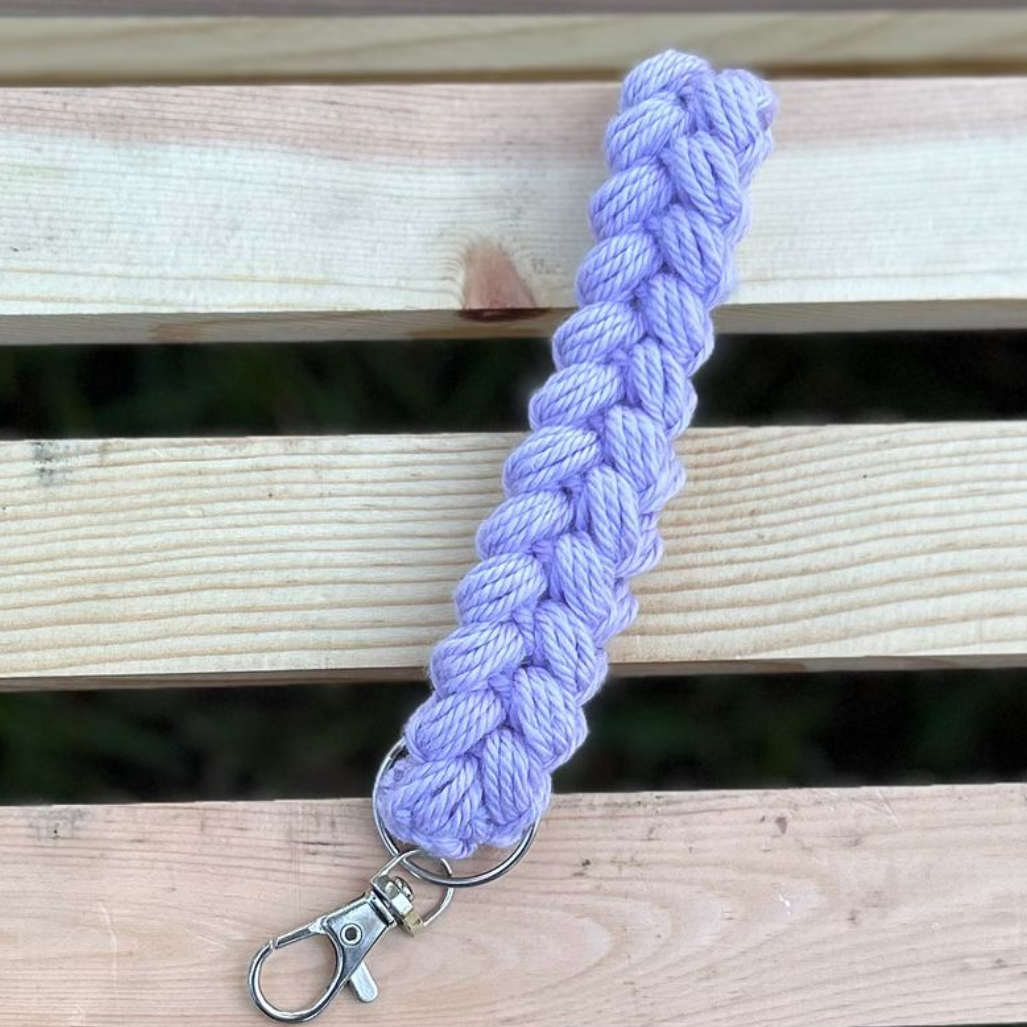 Braided Puff Keychain Wristlet - Lilac