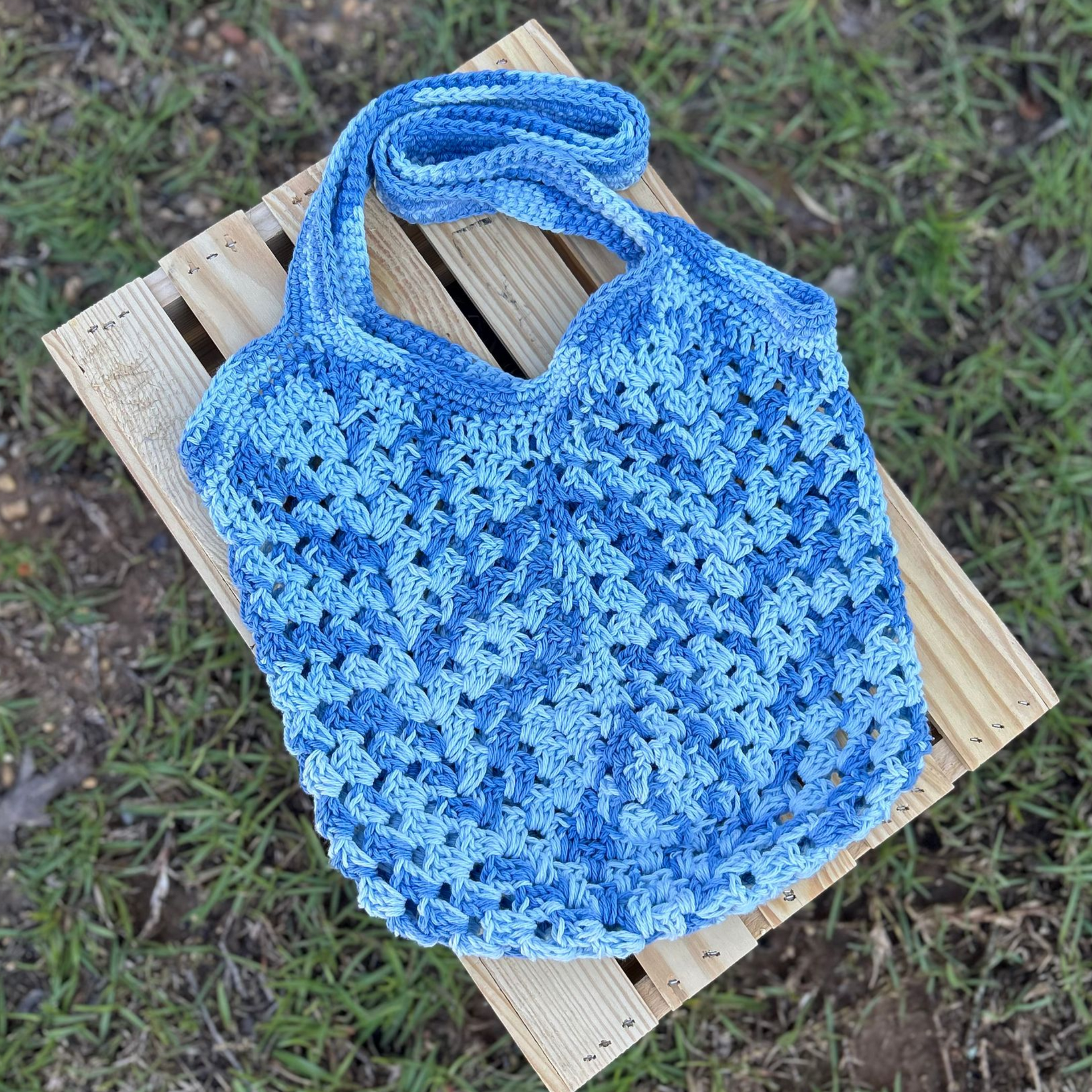 Granny Stitch Market Bag - Denim Blue