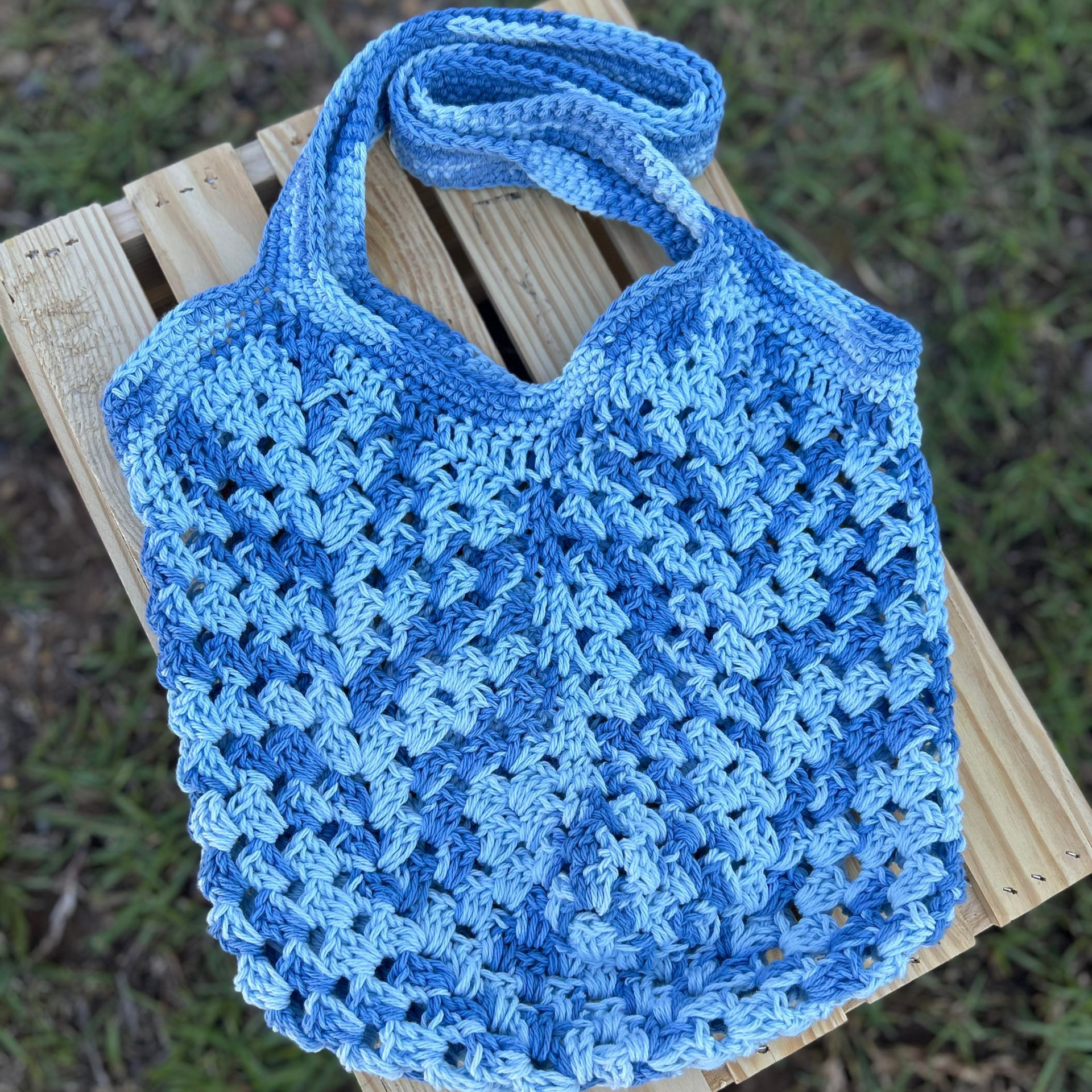 Granny Stitch Market Bag - Denim Blue