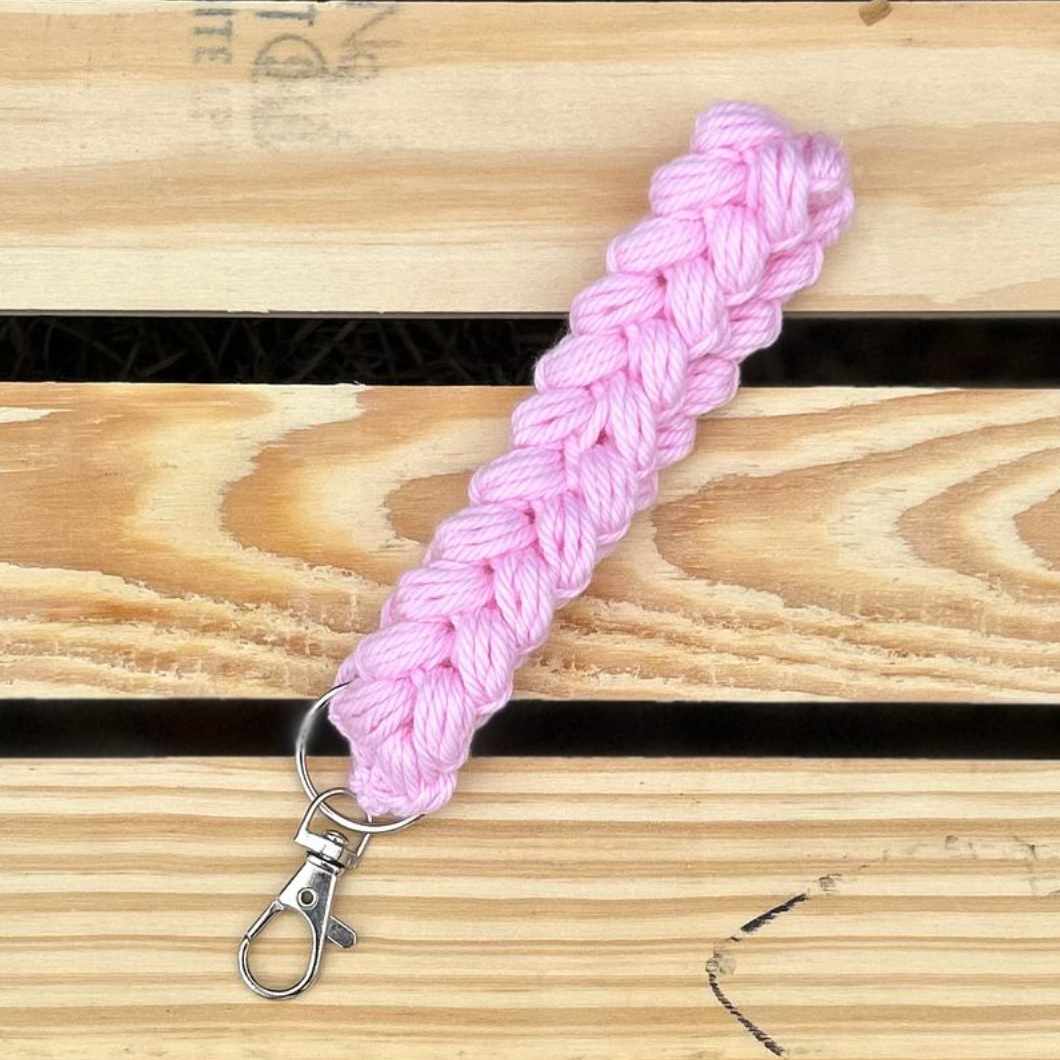 Braided Puff Keychain Wristlet - Pink