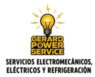 Logo with yellow light bulb and text: Gerard Power Service, servicios electromecánicos, eléctricos y refrigeración