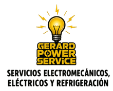 Logo with yellow light bulb and text: Gerard Power Service, servicios electromecánicos, eléctricos y refrigeración