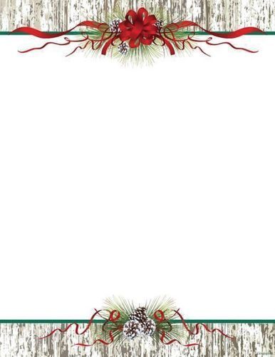 A Christmas border with a red bow and pine cones on a white background.