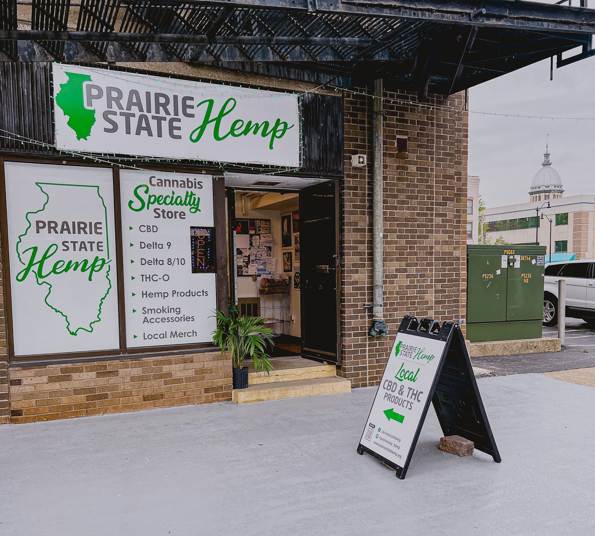 Outside of prairie state hemp storefront, 