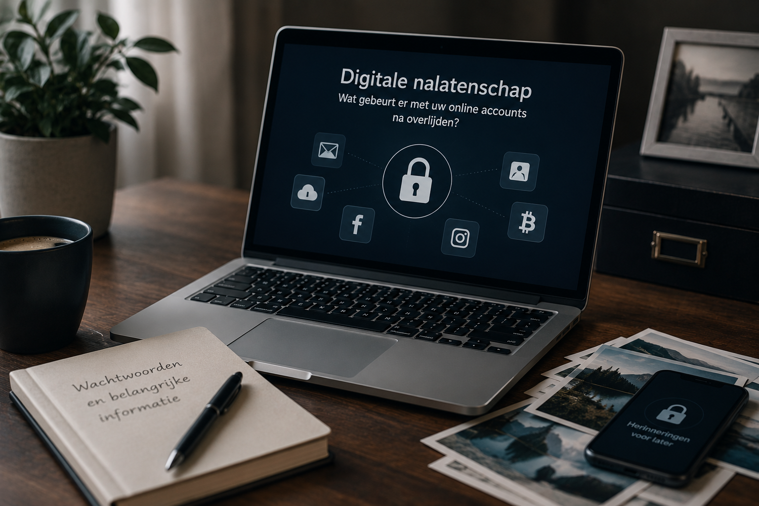 laptop op bureau waar men kijkt naar digitale nalatenschap op internet