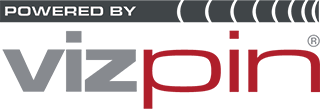 Powered by VizPin logo in gray, red, and black on a white background