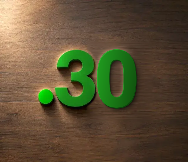 Green “.30” text on a wooden background.