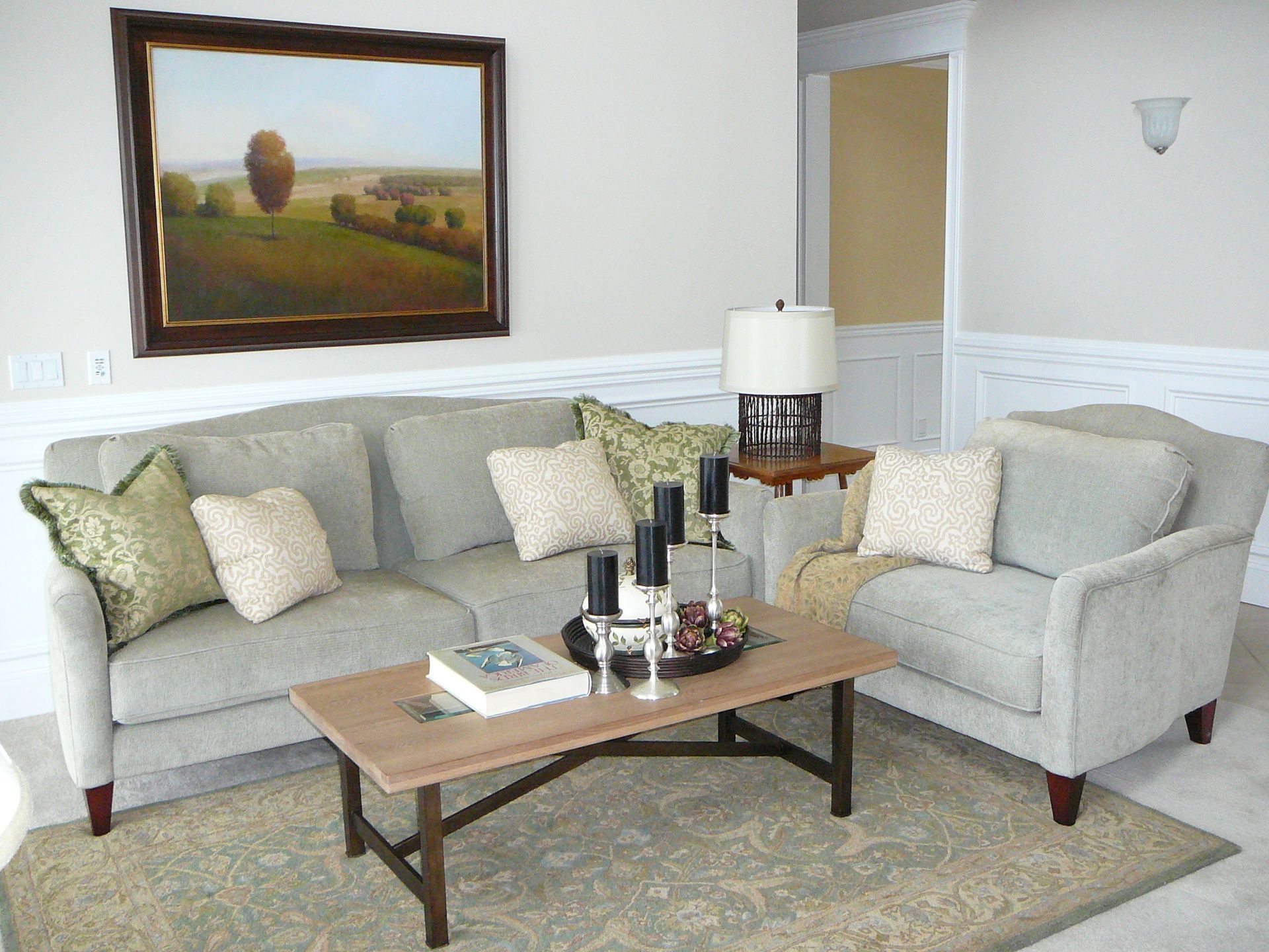 A living room with two couches and a coffee table