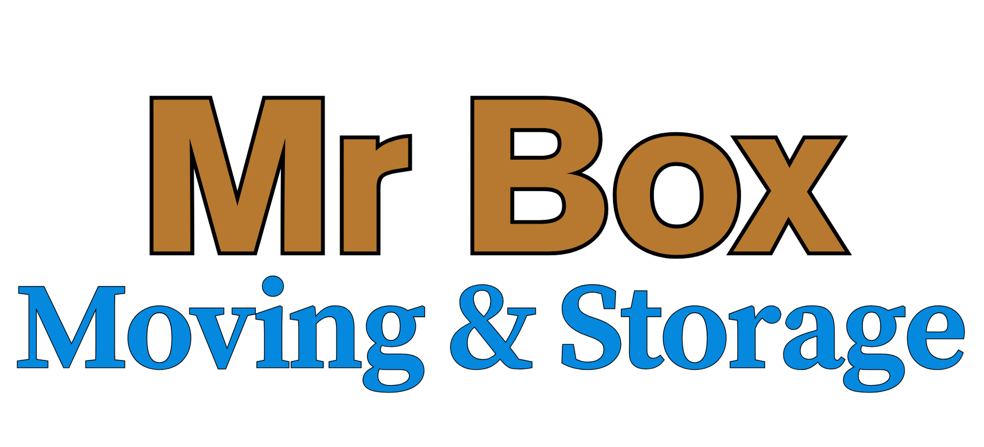 Mr Box Moving & Storage logo in brown and blue text on a white background