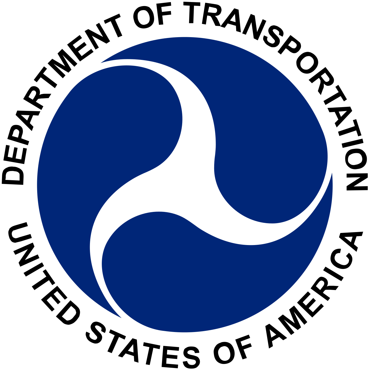 U.S. Department of Transportation seal with blue circular emblem and white swoosh center
