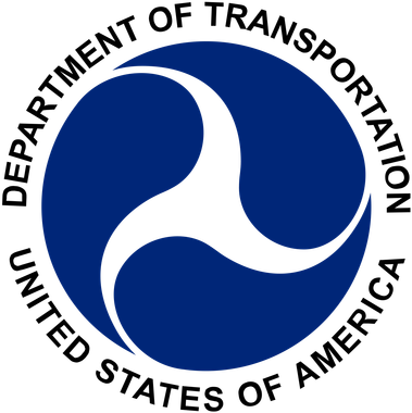 U.S. Department of Transportation seal with blue circular emblem and white swoosh center
