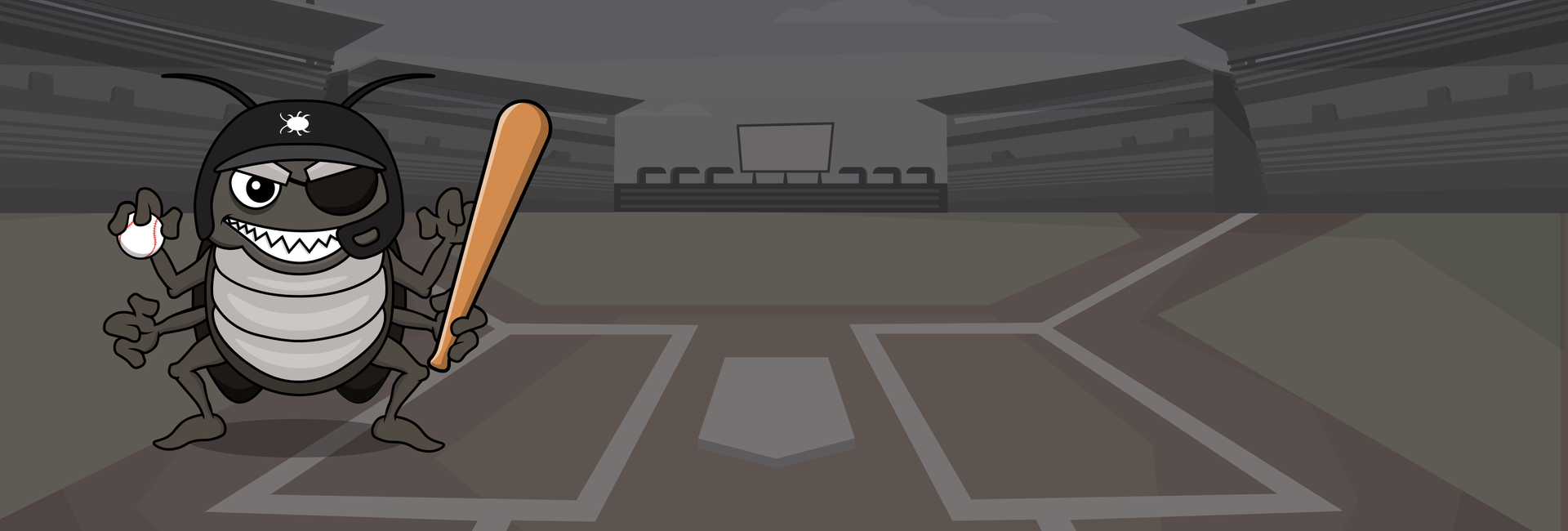 Funny picture of bedbug holding a bat and playing baseball.