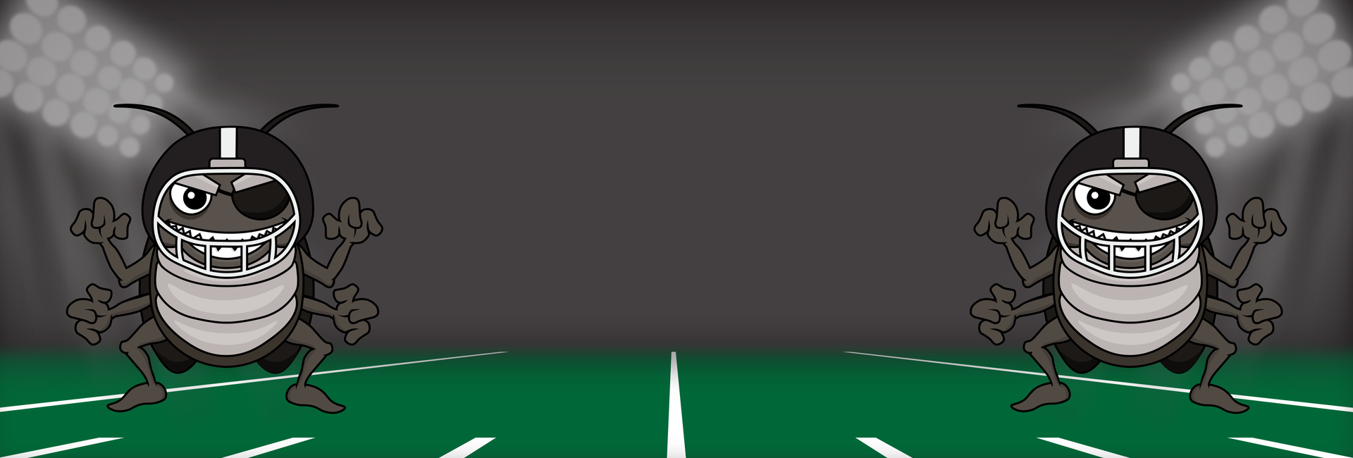Football field with two bed bugs standing, one on the left and one on the right.