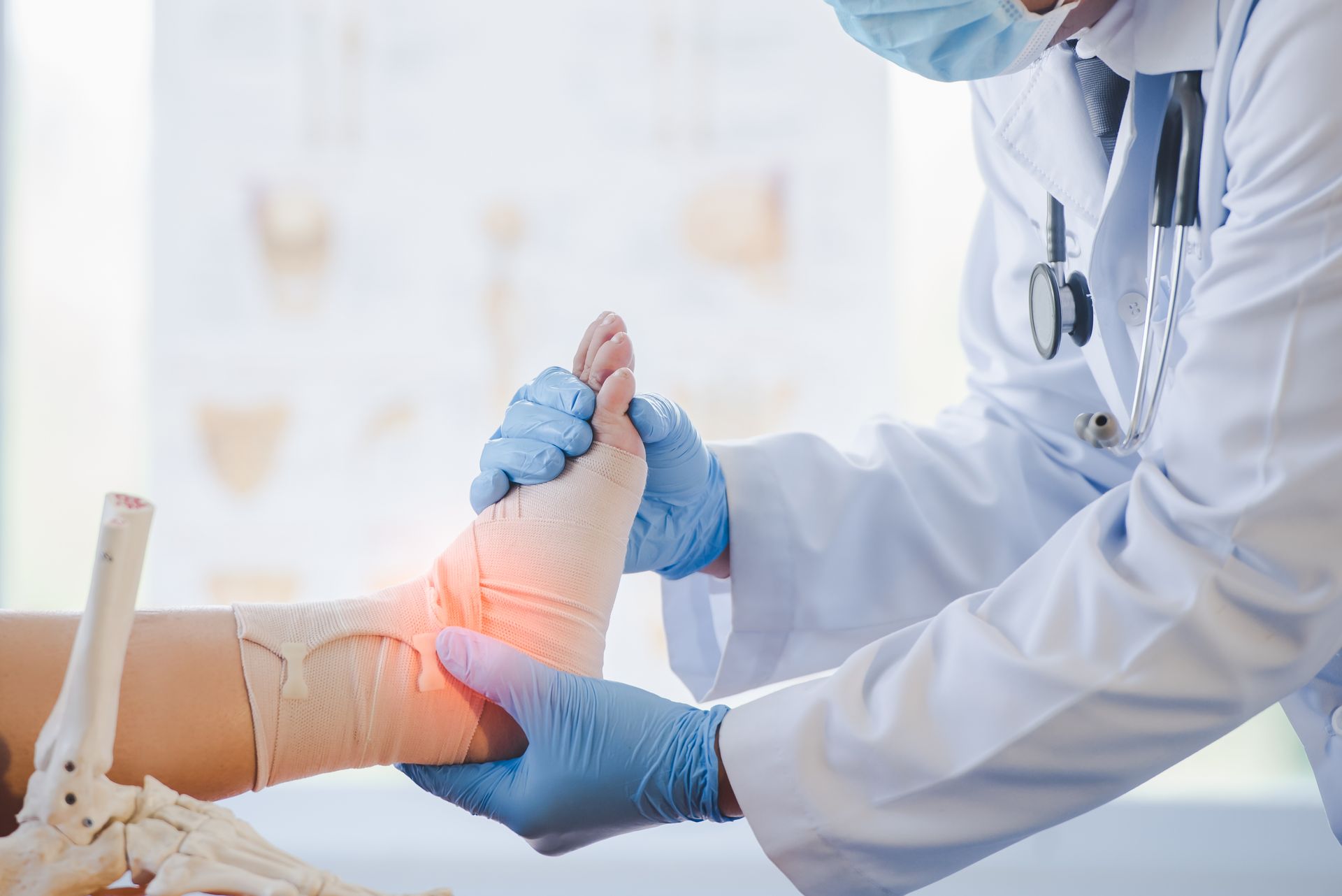 A person is getting a foot massage on a table.