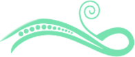 A green swirl with dots on it on a white background.