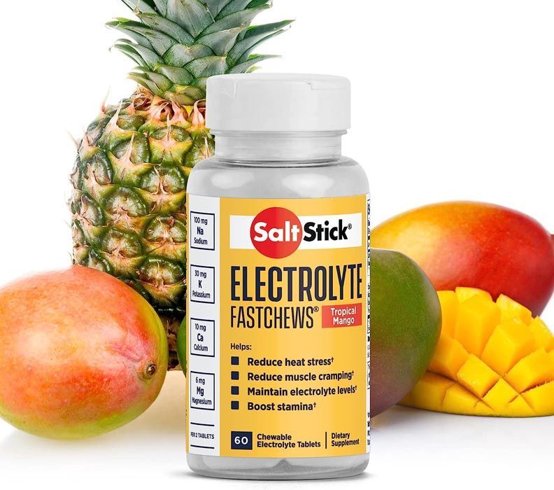 Bottle of Salt Stick electrolyte chews with pineapple and mango.