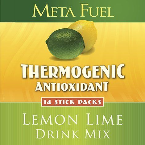 Meta Fuel drink mix, lemon and lime, with 14 stick packs. Thermogenic and antioxidant.