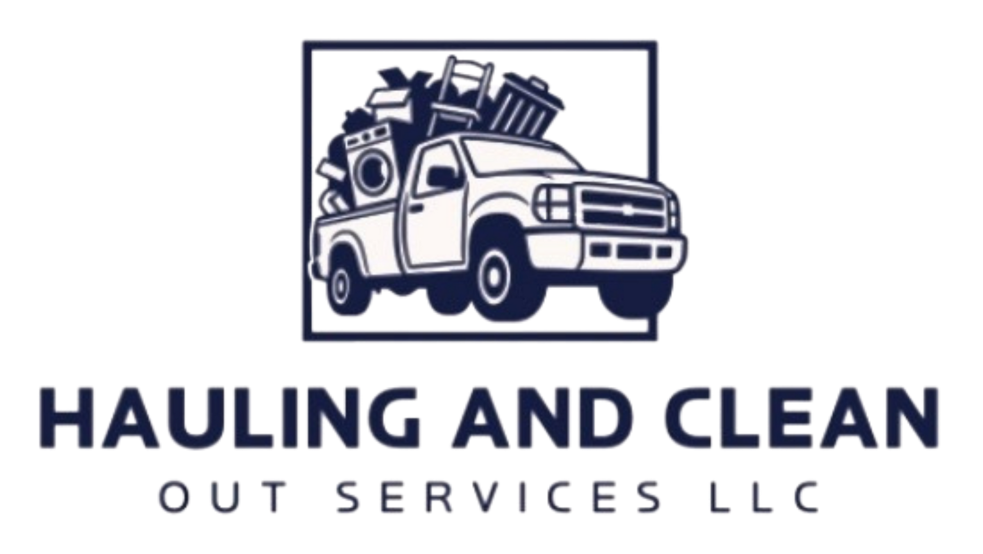 Hauling and Cleaning Services LLC logo with blue house and gray-blue truck icon