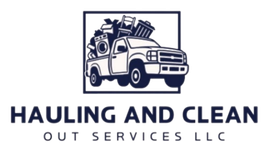Hauling and Cleaning Services LLC logo with blue house and gray-blue truck icon