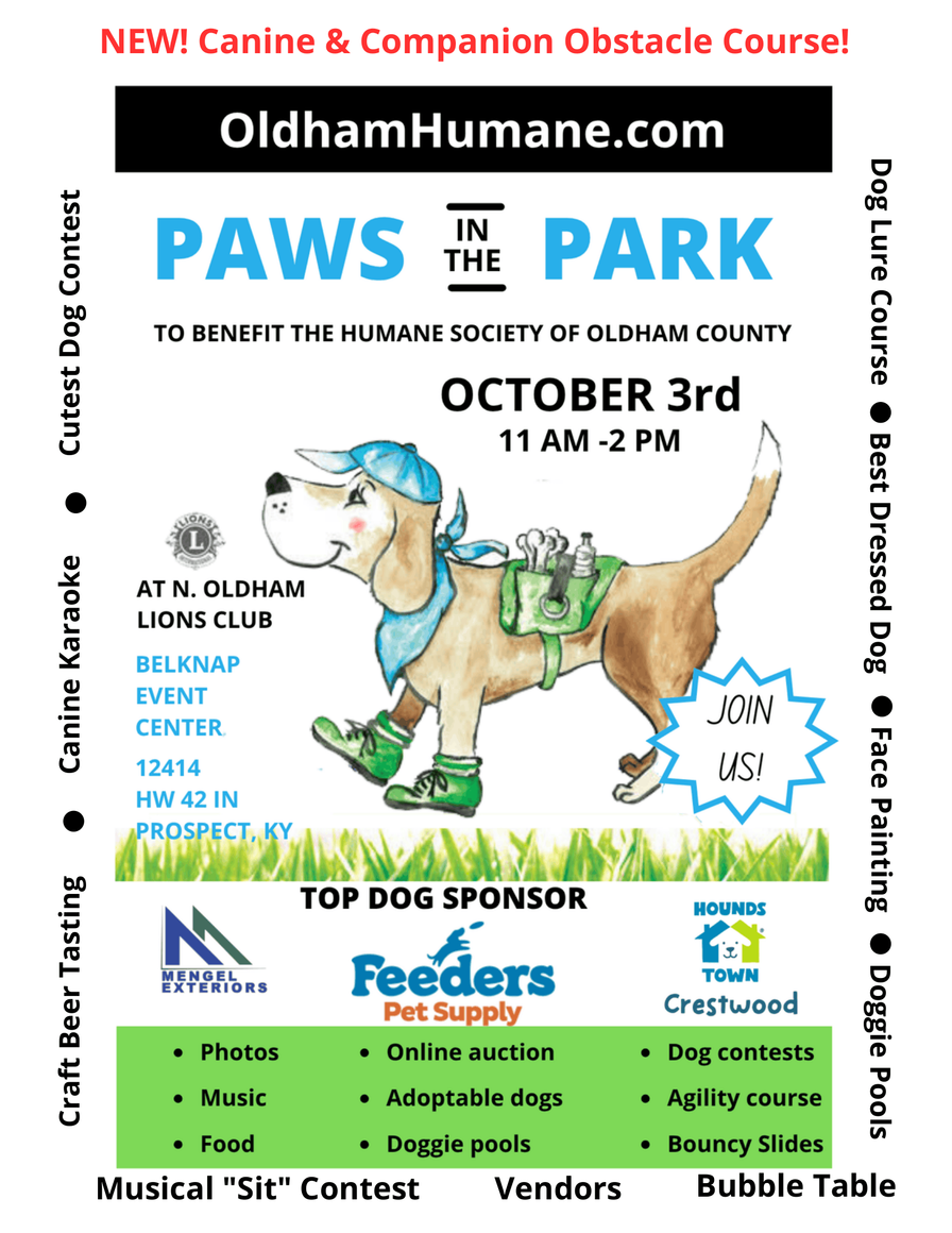 Paws in the Park Oldham Humane Society flyer