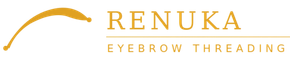Renuka Eyebrow Threading logo in gold with stylized eyebrow arc and text on white background