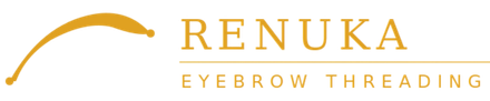 Renuka Eyebrow Threading logo in gold with stylized eyebrow arc and text on white background