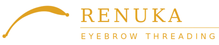 Renuka Eyebrow Threading logo in gold with stylized eyebrow arc and text on white background