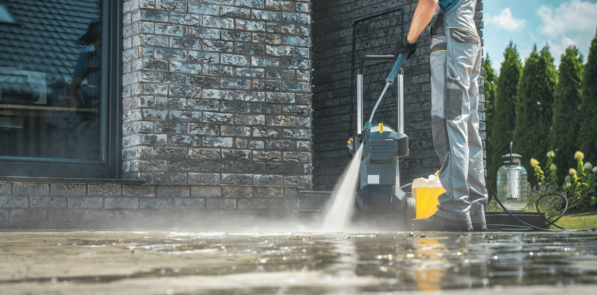 Pressure washing painted driveway