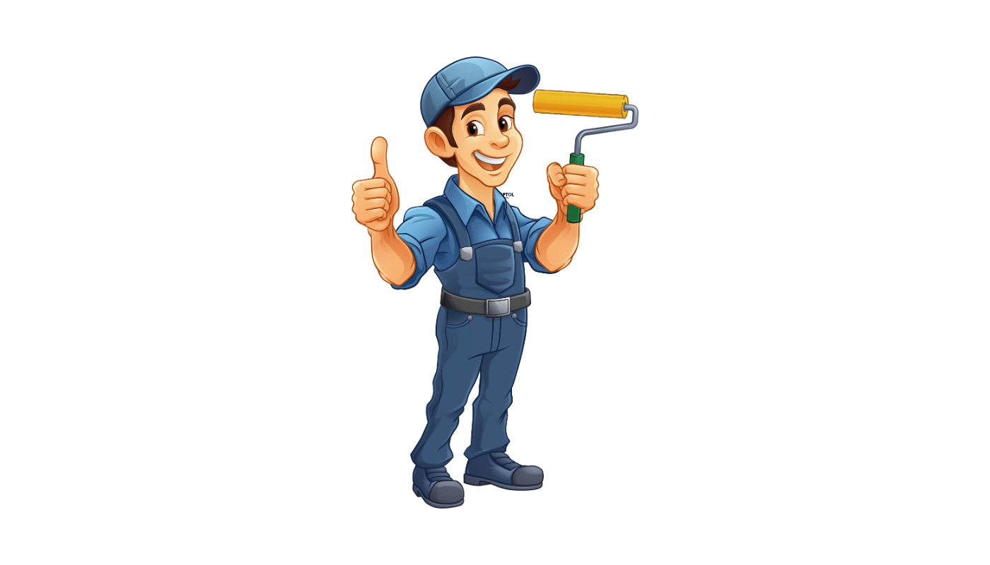 A cartoon of a painter holding a paint roller and giving a thumbs up.