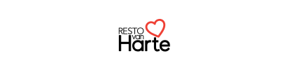 Het logo van Resto VanHarte, met de tekst in zwart en een klein rood hartje boven de letter 'a'.