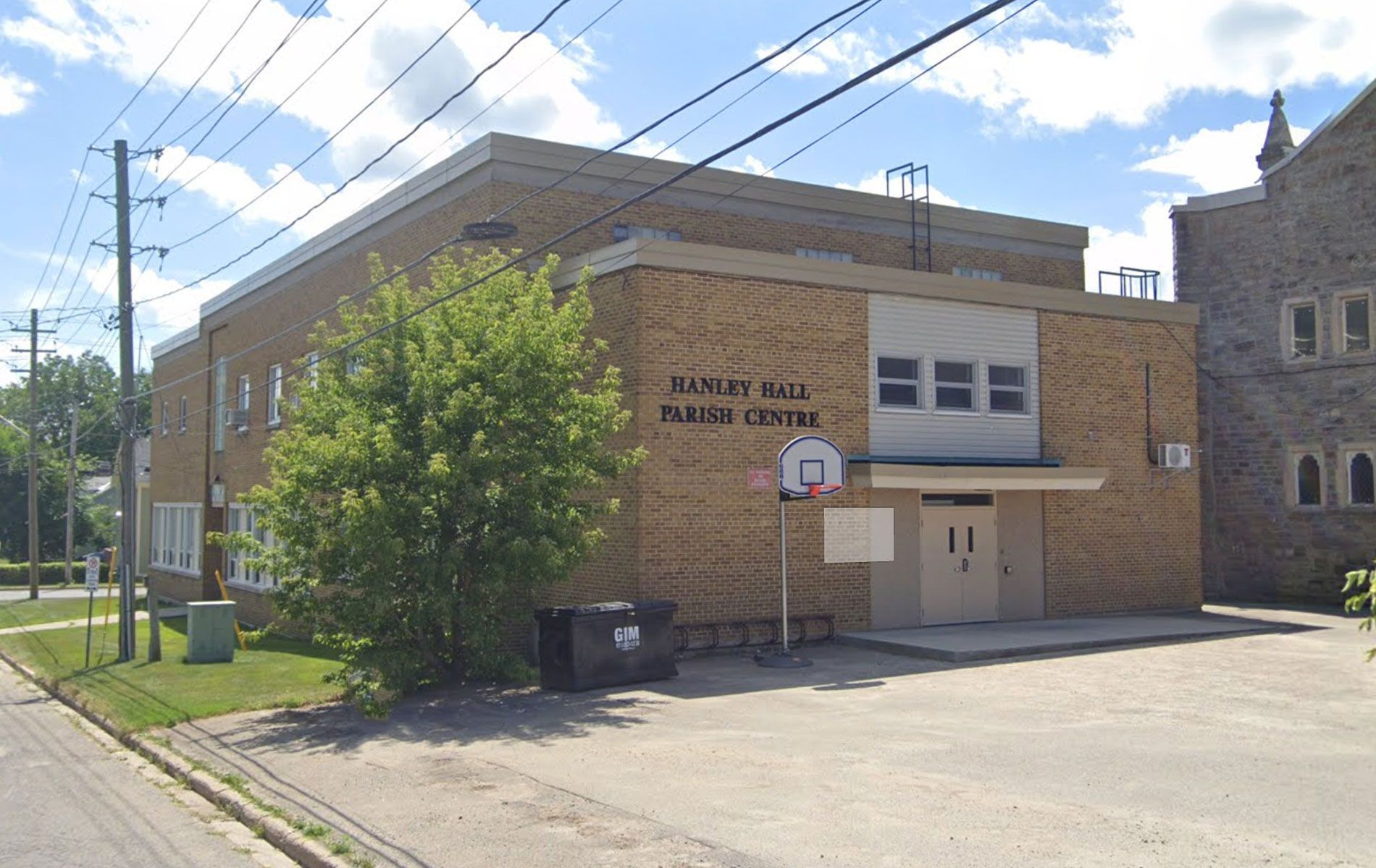 Tan brick building, 