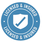 A blue badge that says licensed and insured