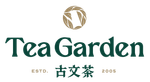 A corporate logo of Tea Garden Restaurant in green and grey