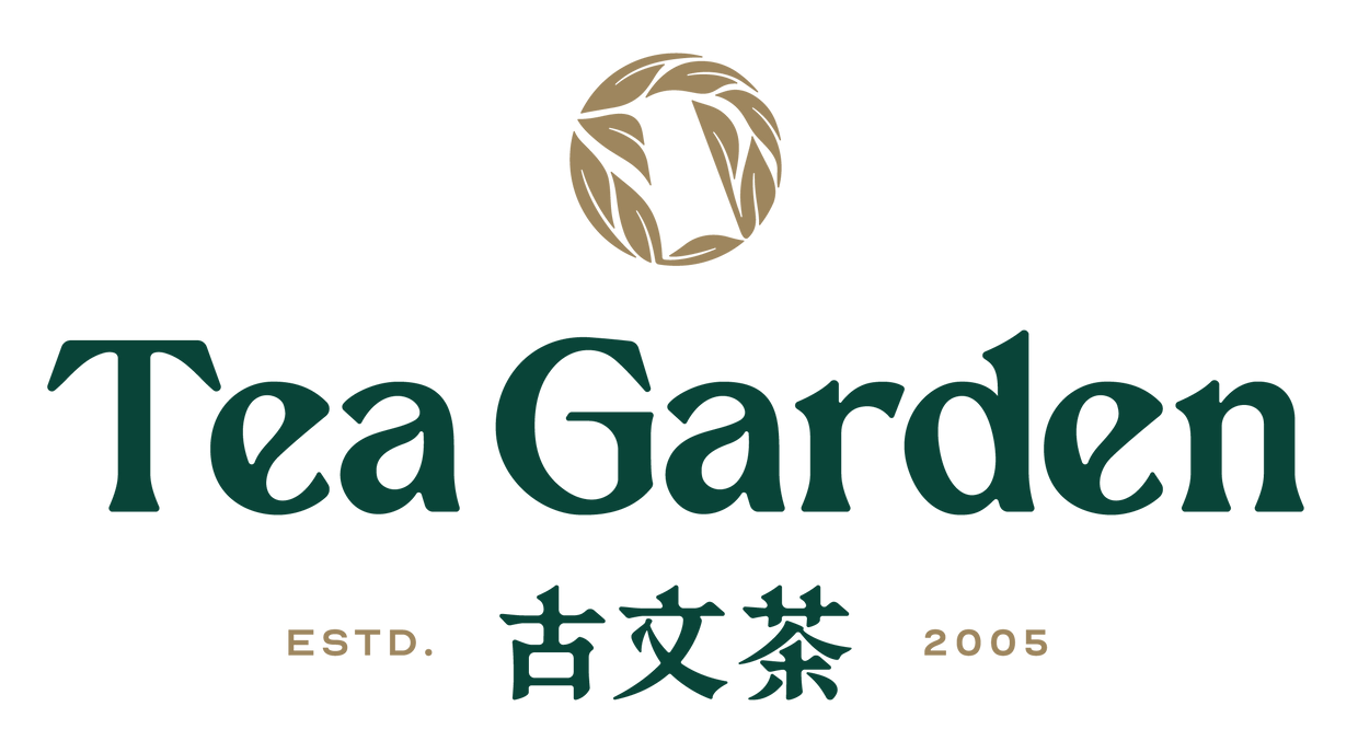 A corporate logo of Tea Garden Restaurant in green and grey