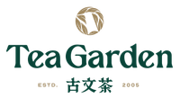 A corporate logo of Tea Garden Restaurant in green and grey