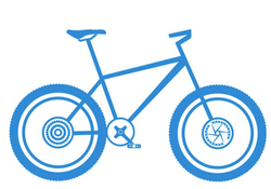 Una bicicletta blu con freno a disco sulla ruota anteriore