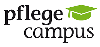 Das Logo des Pflege-Campus zeigt eine grüne Abschlusskappe.