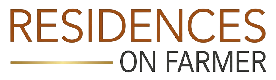 Residences on Farmer logo in brown and gold text on white background