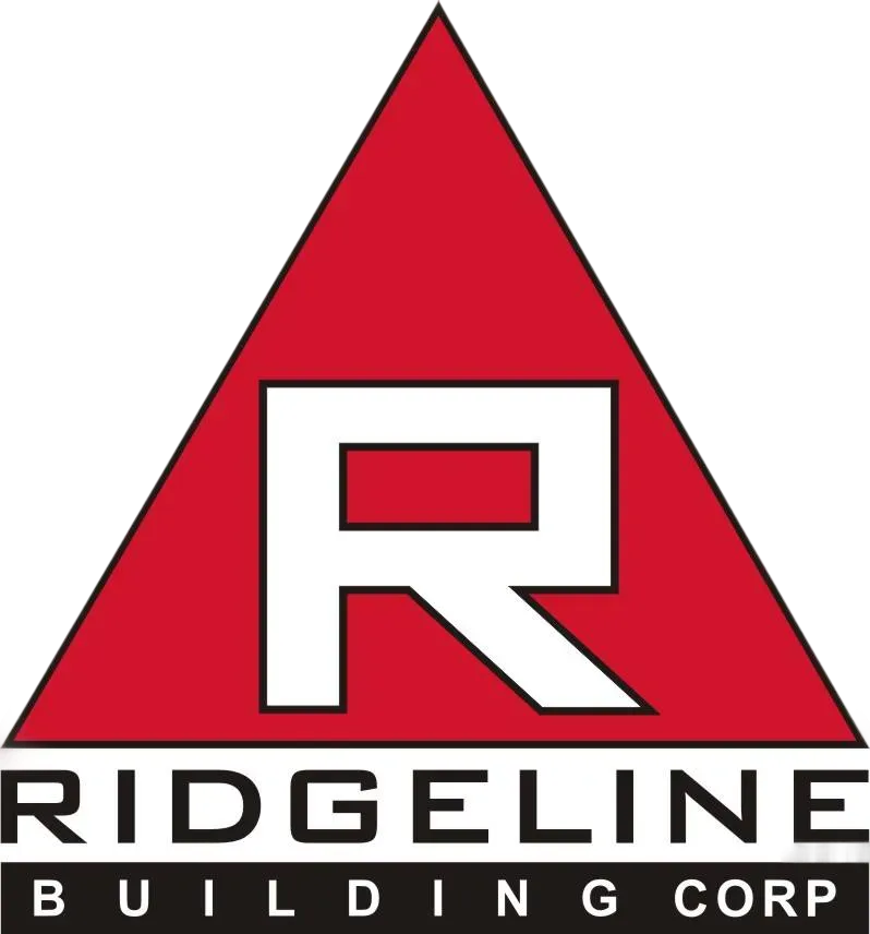 Red triangular RDLGELINE Building Corp logo in black and white text