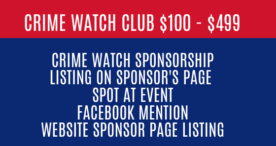 A sign that says crime watch club $ 100 - $ 499