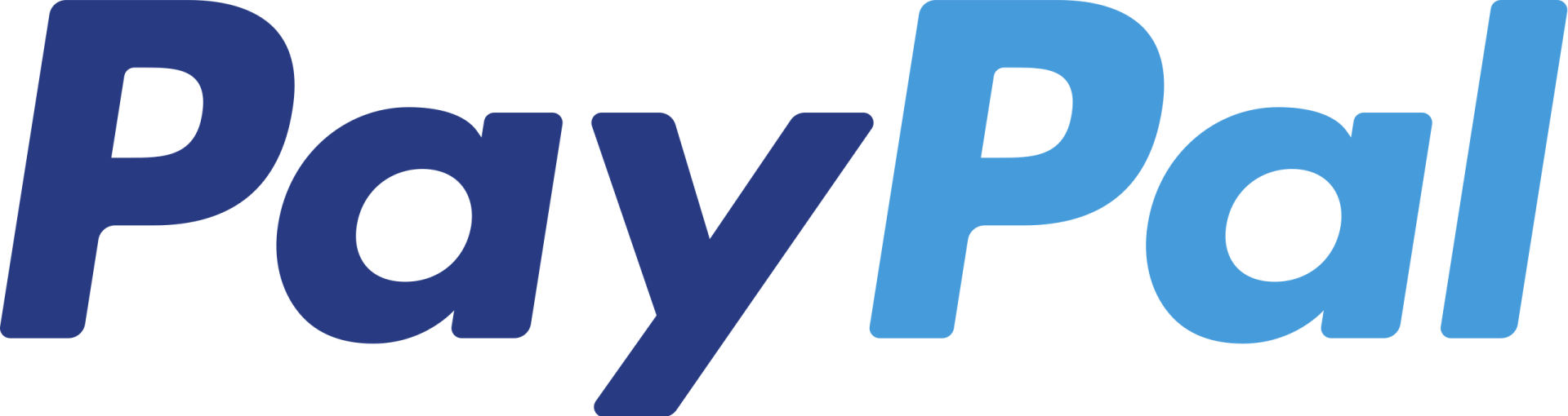 A blue and white paypal logo on a white background