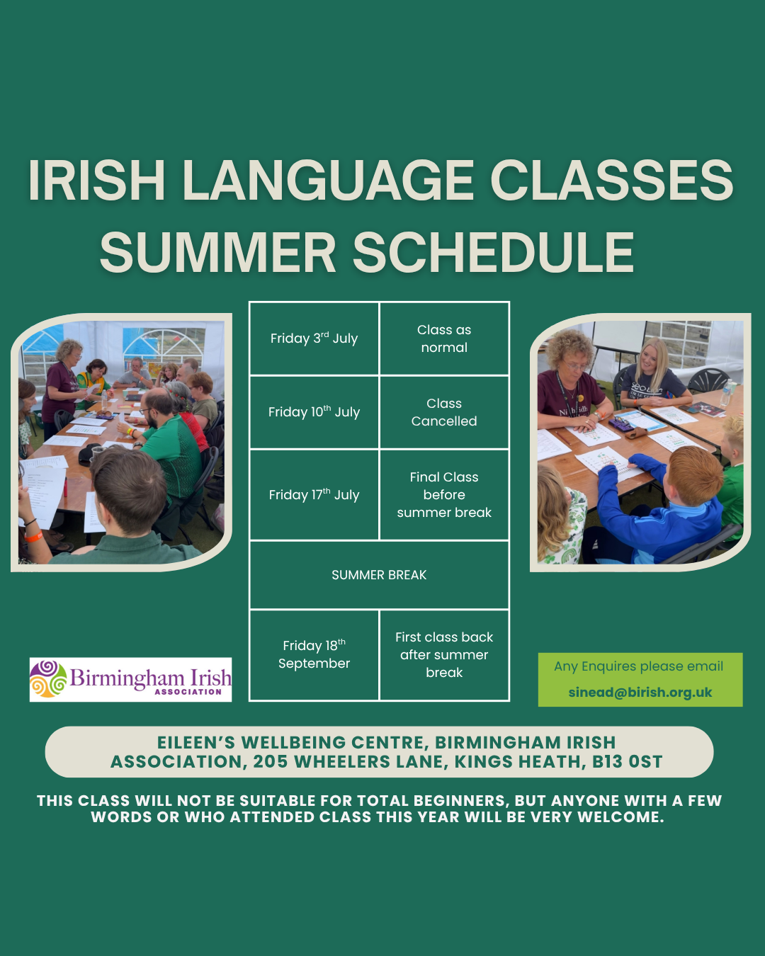 Irish language classes flyer